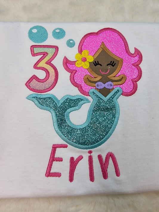 Brown Mermaid  Birthday T-shirt