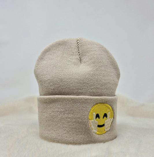 Middle finger emoji embroidered Beanie