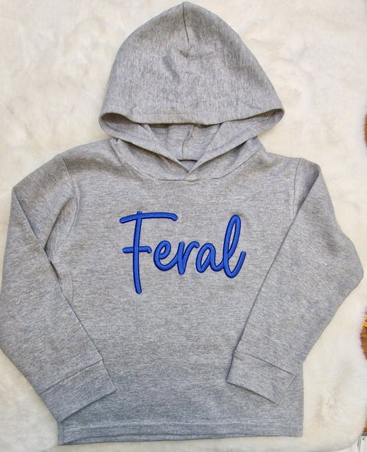 3D Embroidered kids Feral long sleeve hooded t-shirt