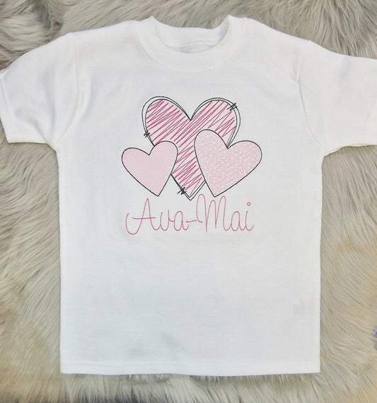 Kids Personalised embroidered scribble heart Tee