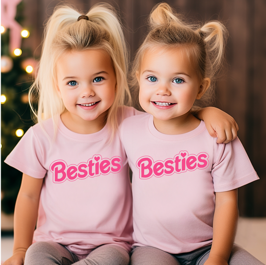 Girls Dusky Pink Embroidered Besties T-shirt