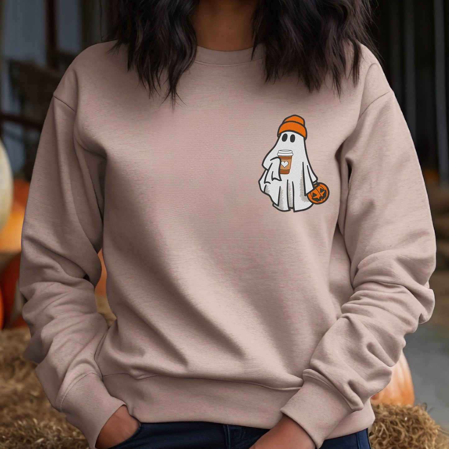 Ghost holding coffee embroidered Sweater