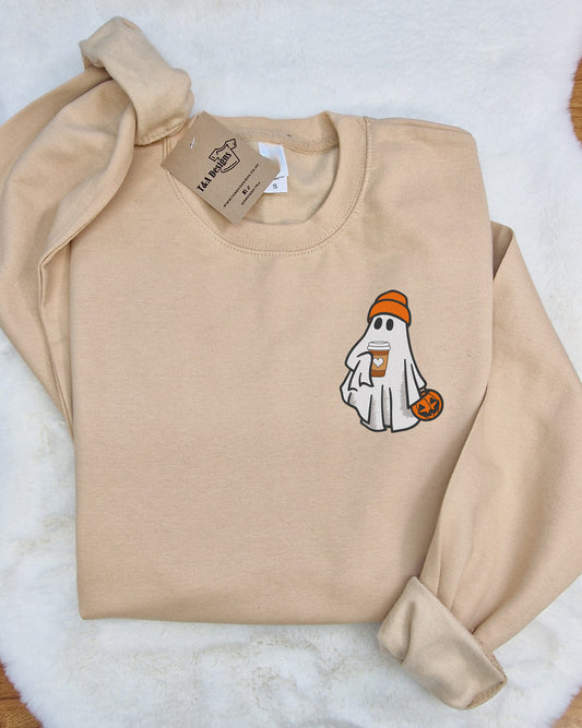 Ghost holding coffee embroidered Sweater