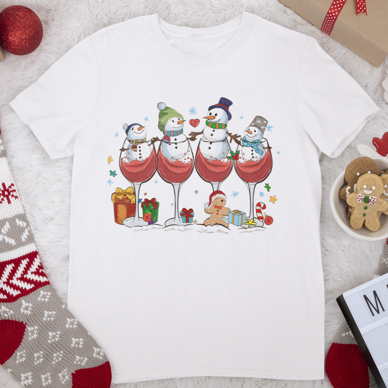 Wine snowman Christmas T-shirt