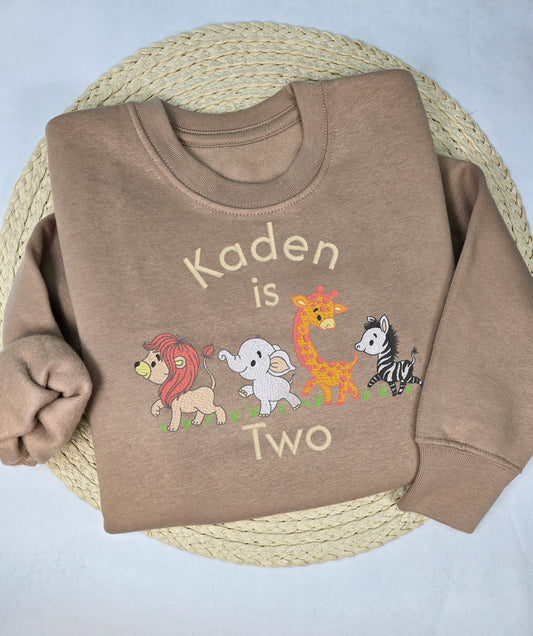 Personalised embroidered safari birthday sweater