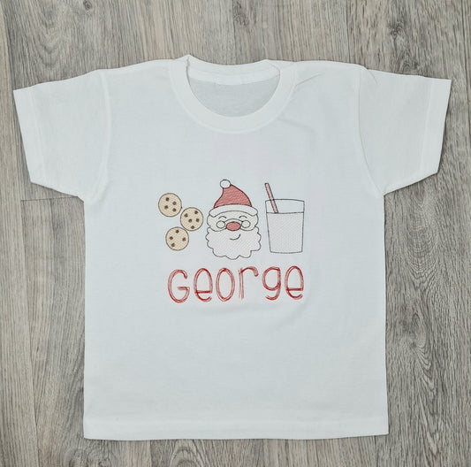 Personalised Embroidered Santa, cookies and Milk T-shirt